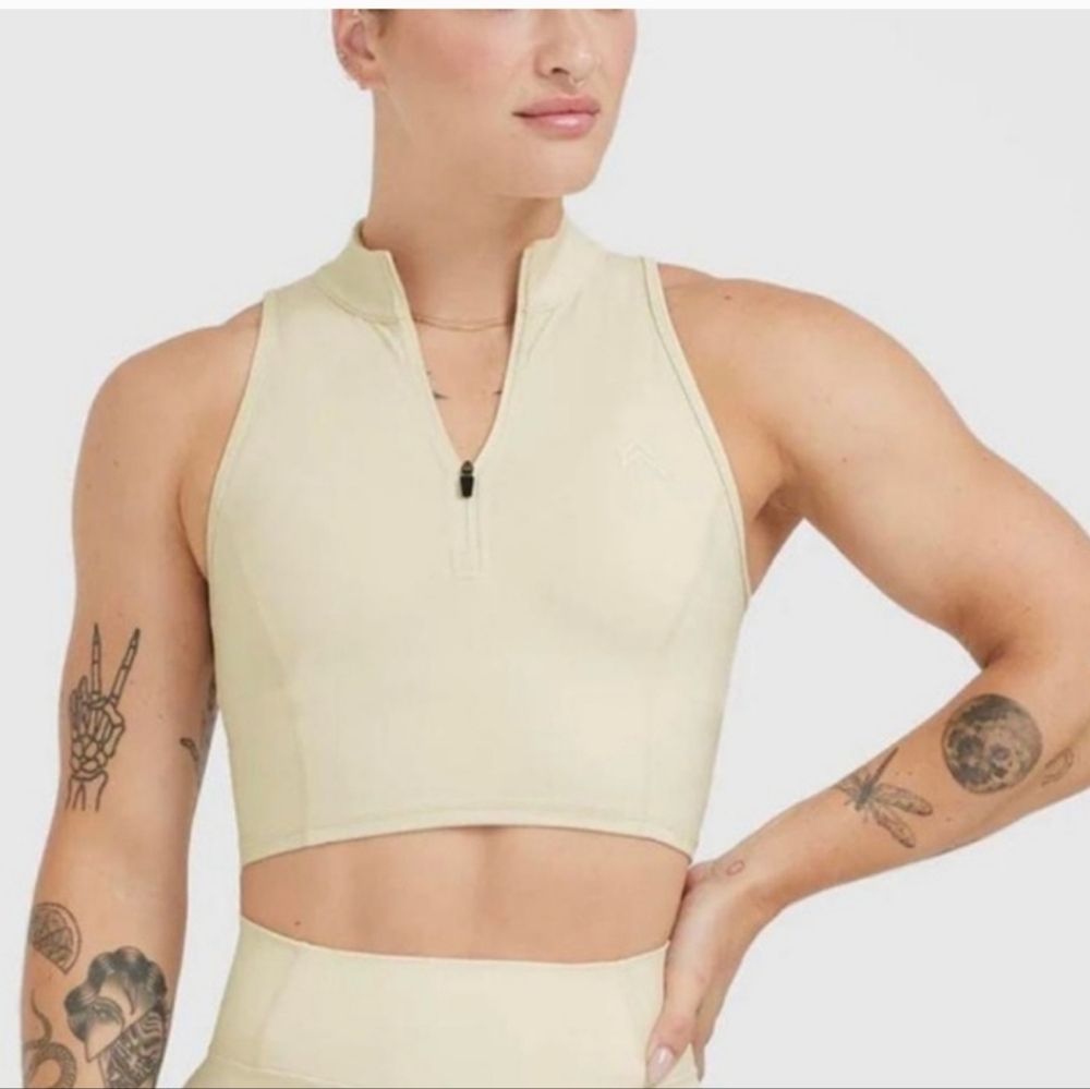 Oner Active Cream Zip-Front Crop Top